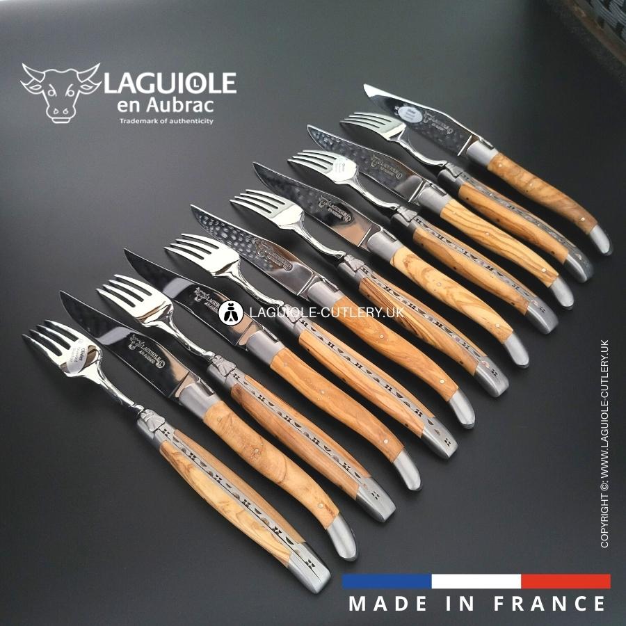laguiole 12 piece knife & fork set olivewood