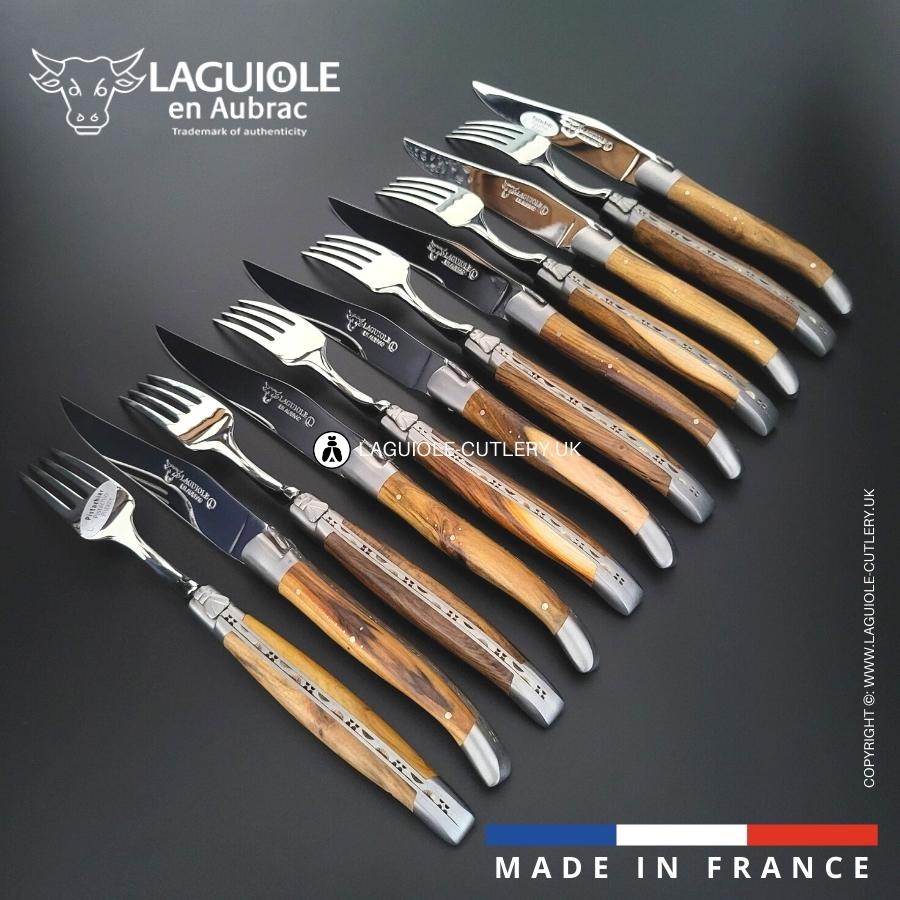 laguiole 12 piece knife & fork set pistachio wood