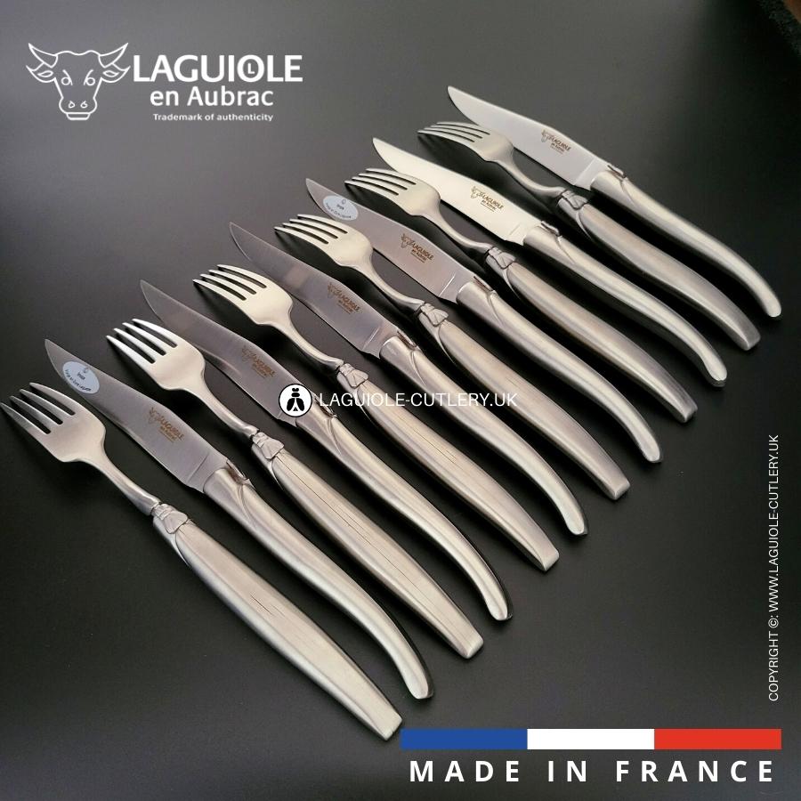 laguiole 12 piece knife & fork set stainless steel satin
