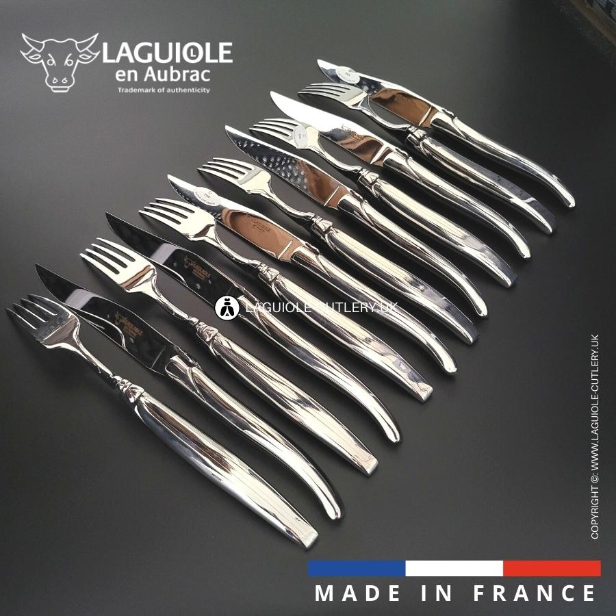 laguiole 12 piece knife & fork set stainless steel shiny
