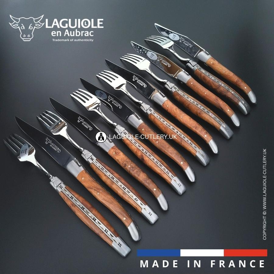 laguiole 12 piece knife & fork set thuya wood