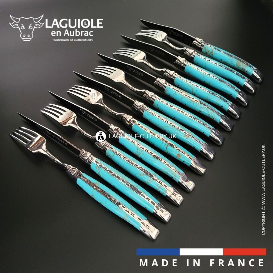 laguiole 12 piece knife & fork set mineral stone
