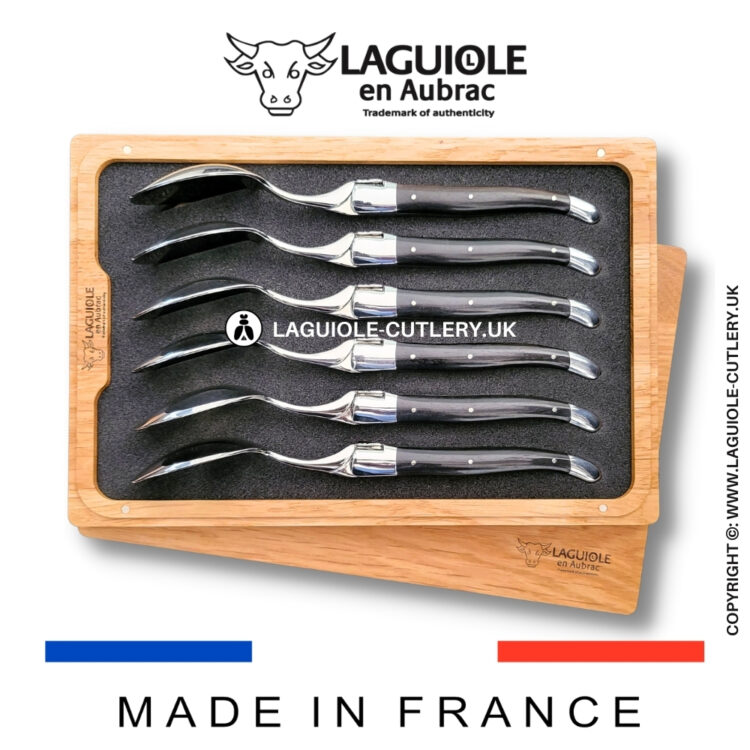 set of 6 laguiole soup spoons ebony wood
