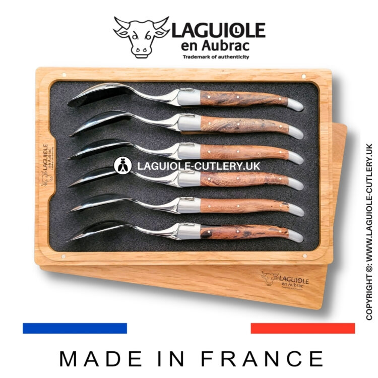 set of 6 laguiole soup spoons grapevine wood