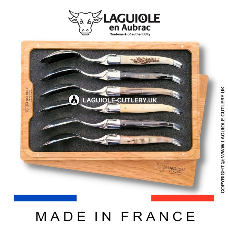 set of 6 laguiole soup spoons mixed horns