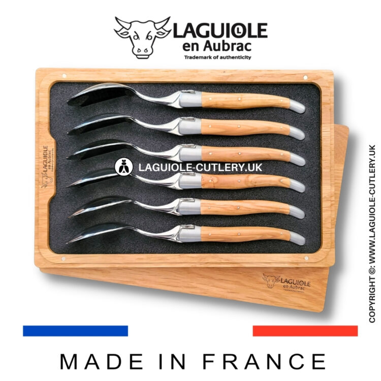 set of 6 laguiole soup spoons olivewood