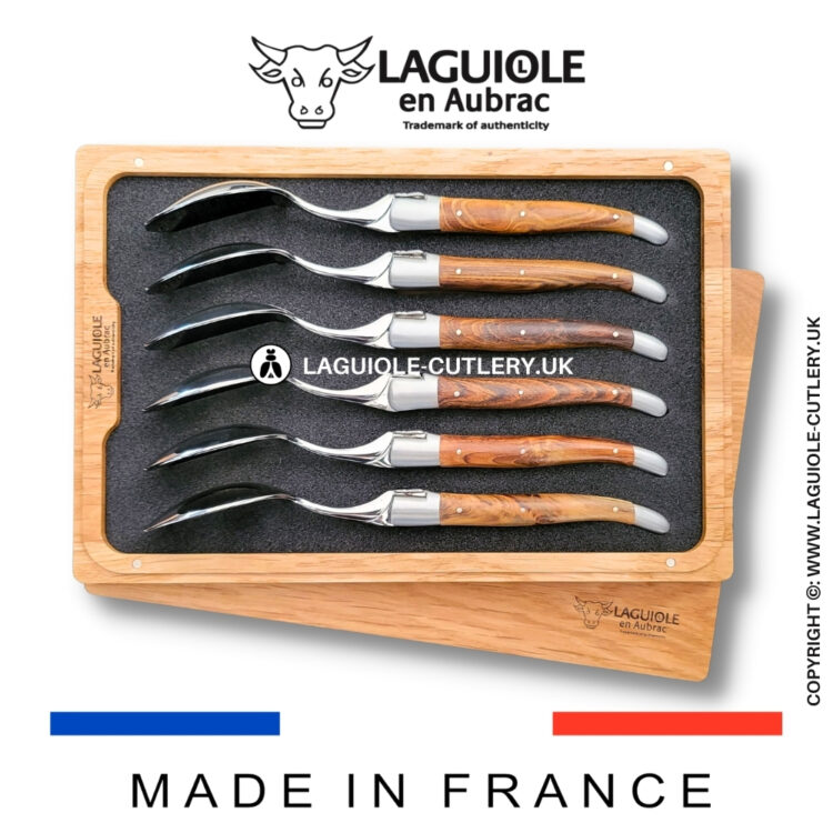 set of 6 laguiole soup spoons pistachio wood