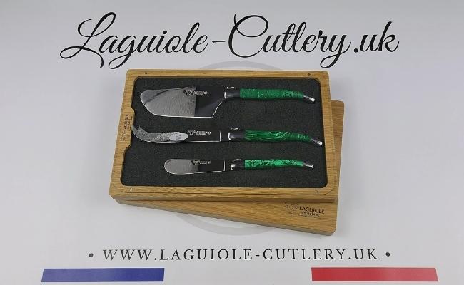 laguiole cheese knives set of 3 malachite stone