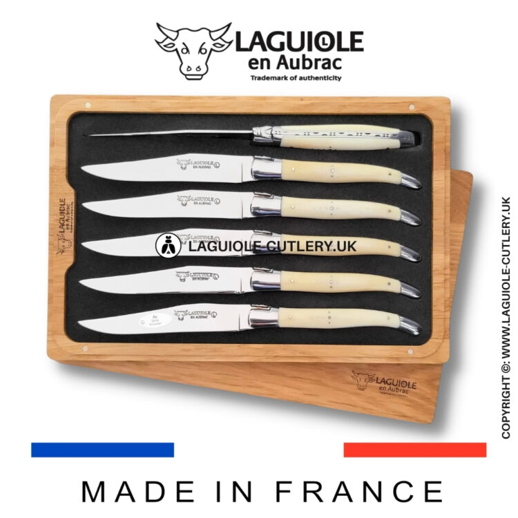 set of 6 laguiole steak knives cow bone