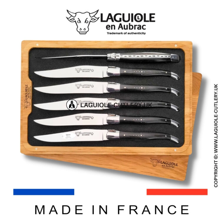 set of 6 laguiole steak knives ebony wood