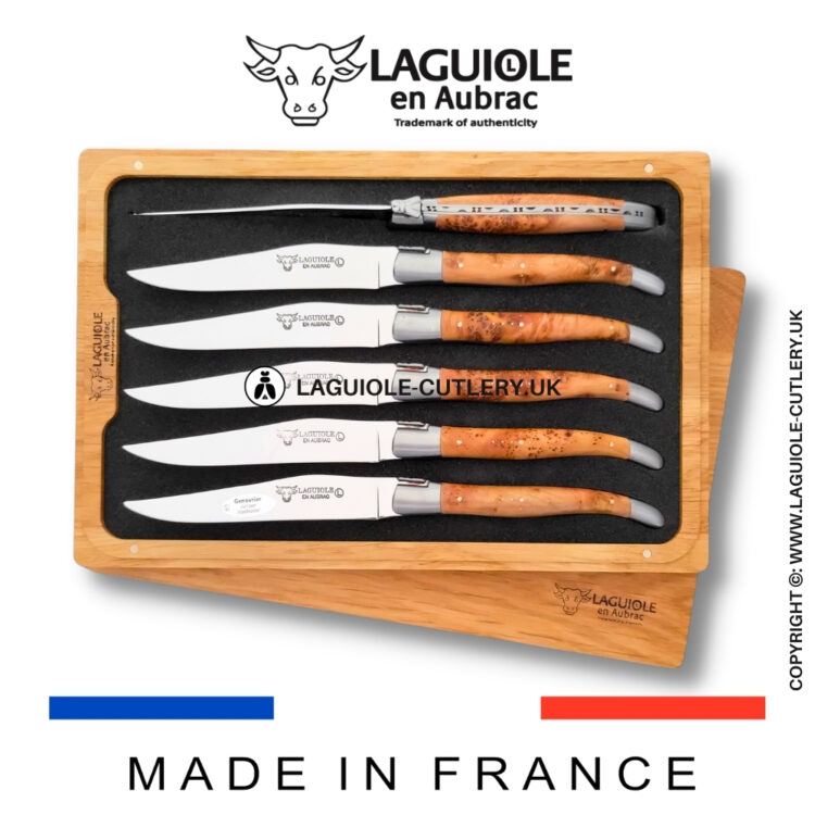 set of 6 laguiole steak knives juniper wood