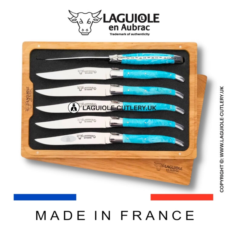 set of 6 laguiole steak knives larimar stone