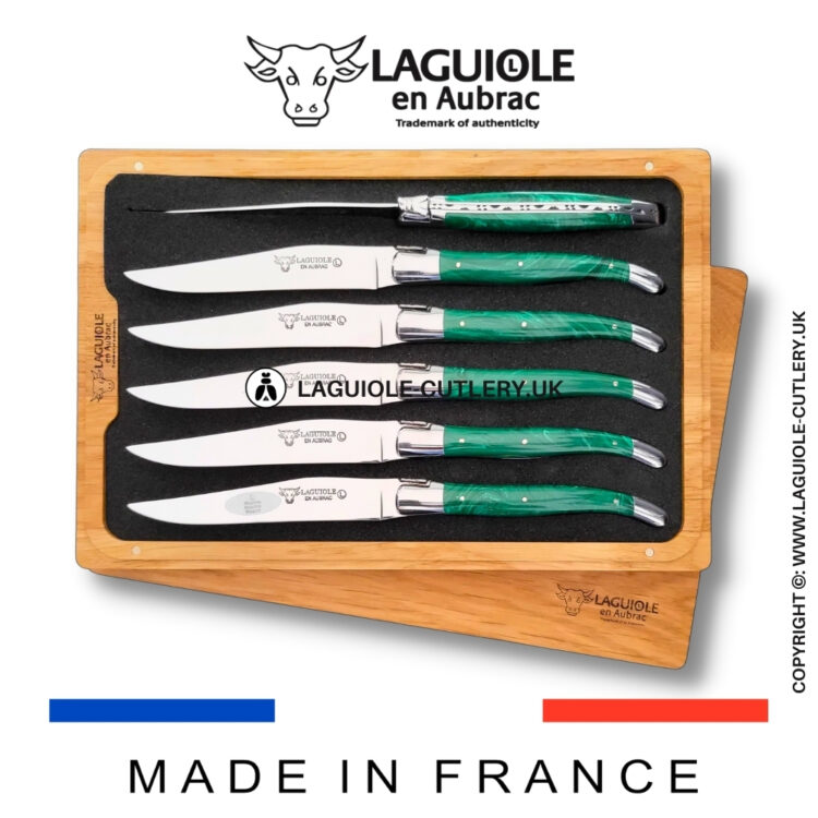 set of 6 laguiole steak knives malachite stone