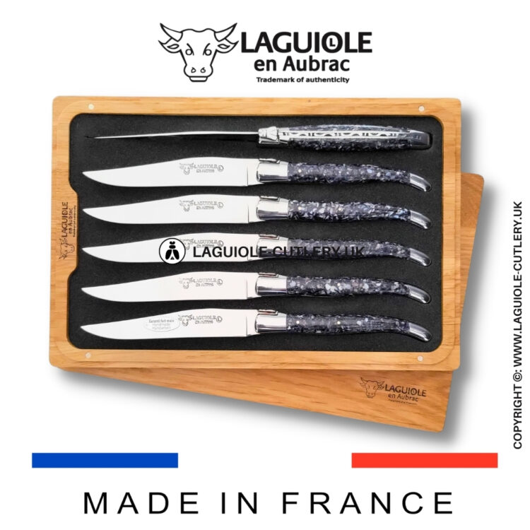 set of 6 laguiole steak knives mussel shells