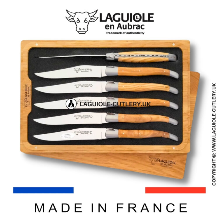 set of 6 laguiole steak knives olivewood