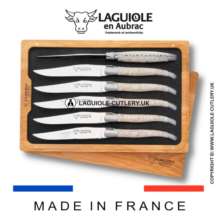 set of 6 laguiole steak knives oyster shells