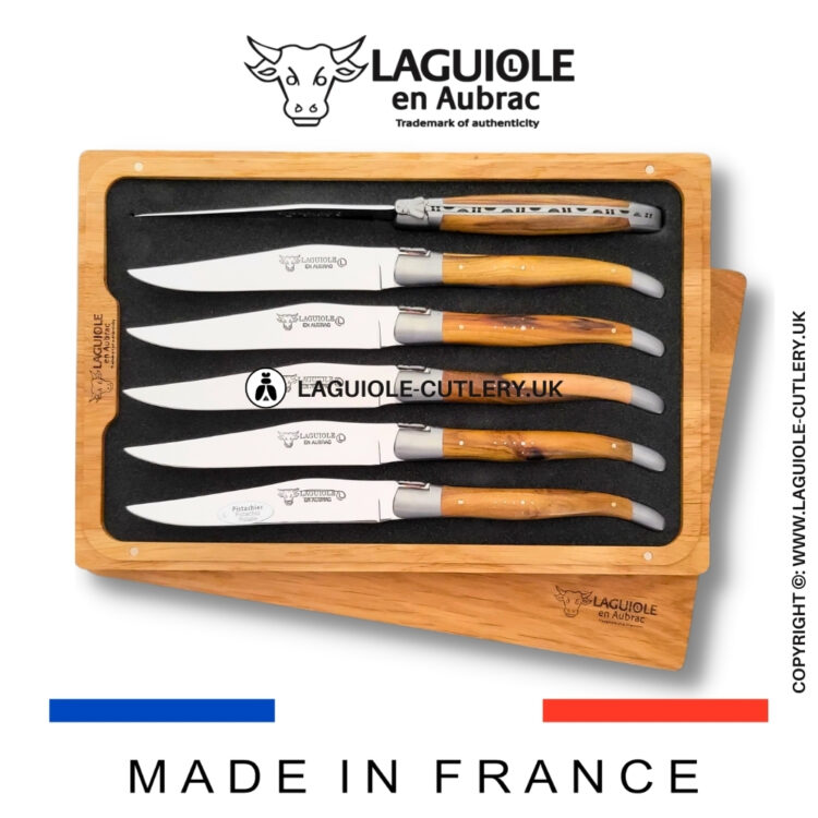 set of 6 laguiole steak knives pistachio wood