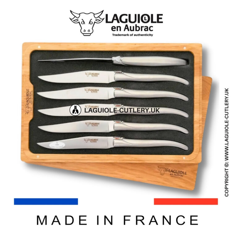 set of 6 laguiole steak knives stainless steel satin
