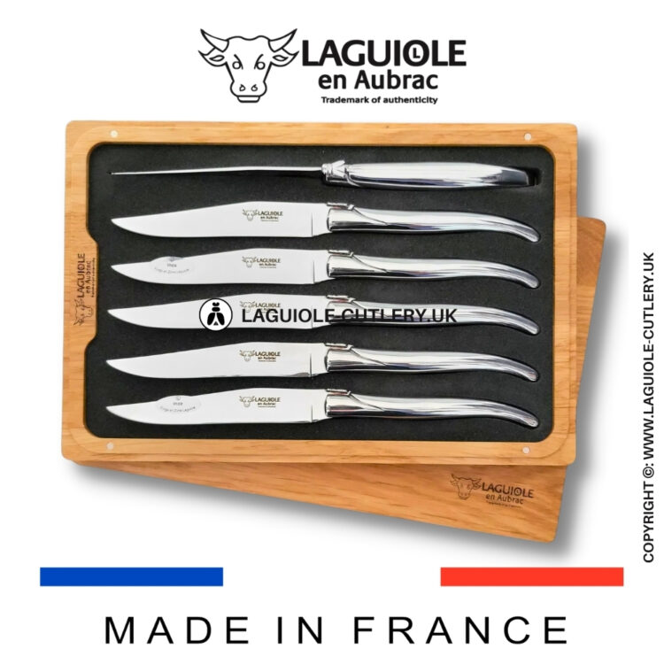 set of 6 laguiole steak knives stainless steel shiny