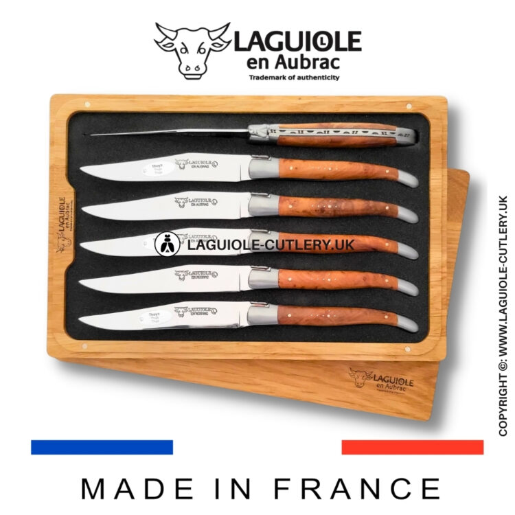 set of 6 laguiole steak knives thuya wood