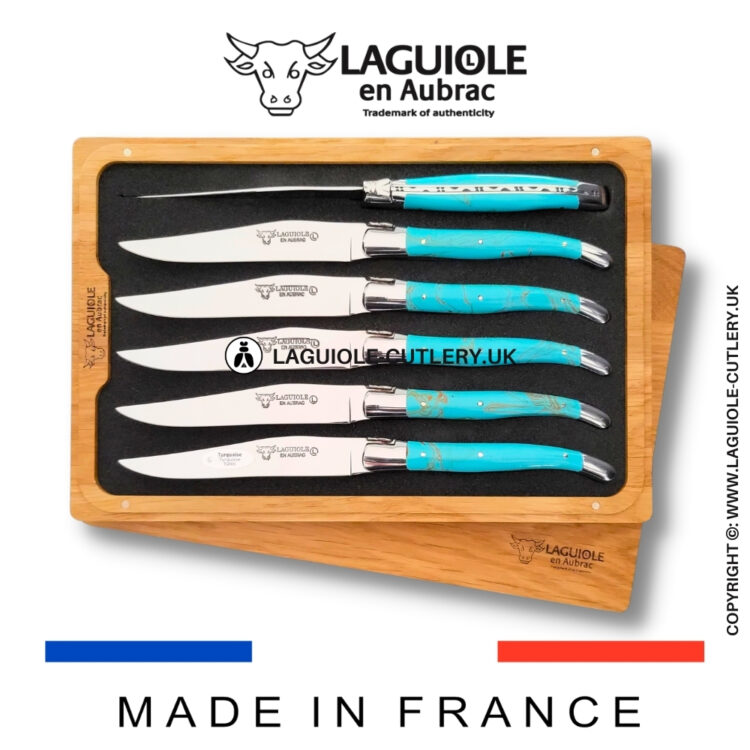 set of 6 laguiole steak knives turquoise stone