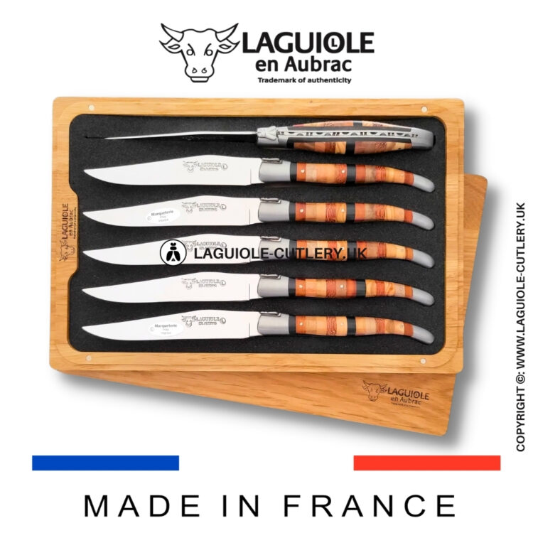 set of 6 laguiole steak knives woodstock marquetry