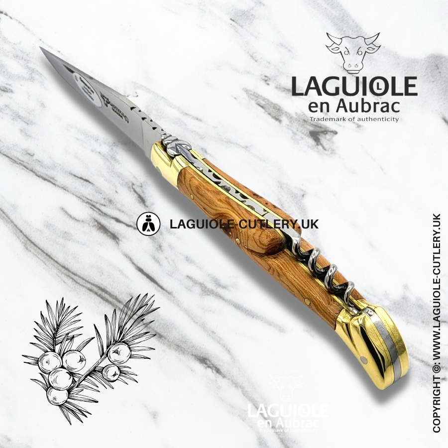 laguiole en aubrac knife with corkscrew juniper wood brass bolsters