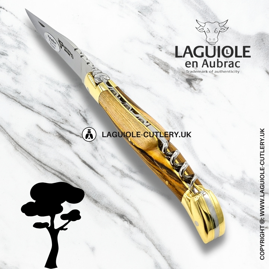 laguiole en aubrac knife with corkscrew pistachio wood brass bolsters