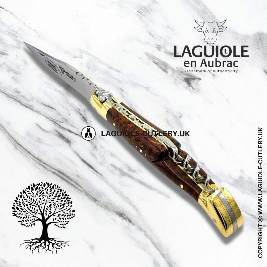 laguiole en aubrac knife with corkscrew snakewood brass bolsters