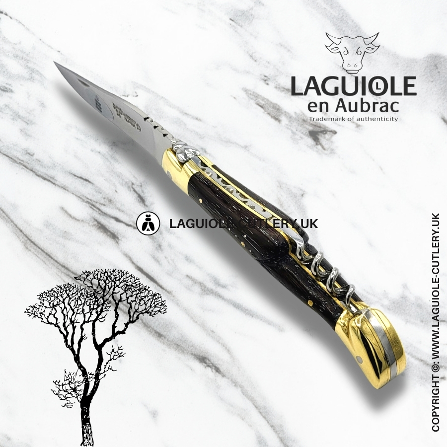 laguiole en aubrac knife with corkscrew wenge wood brass bolsters