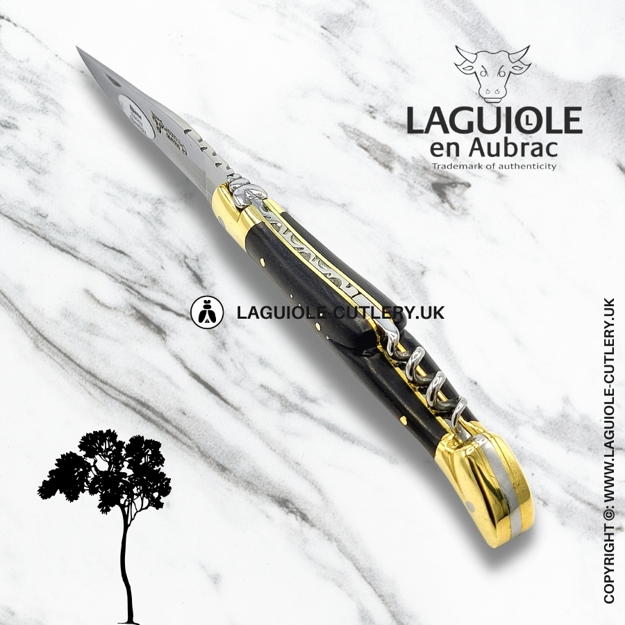 laguiole en aubrac knife with corkscrew ebony wood brass bolsters