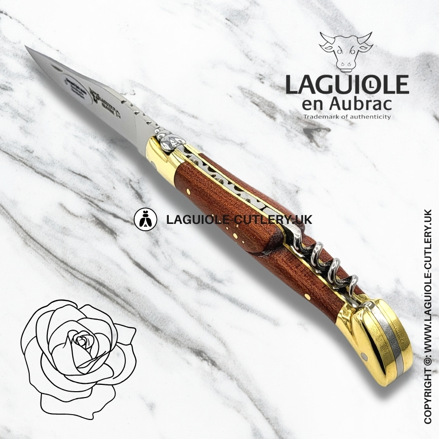laguiole en aubrac knife with corkscrew red heart wood brass bolsters