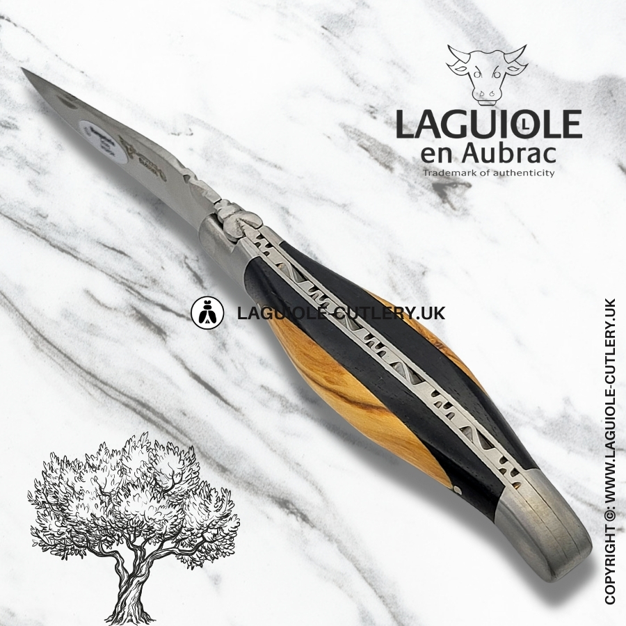 curved laguiole en aubrac pocket knife ebony and olivewood