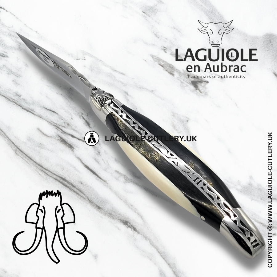 curved laguiole en aubrac pocket knife ebony mammoth ivory