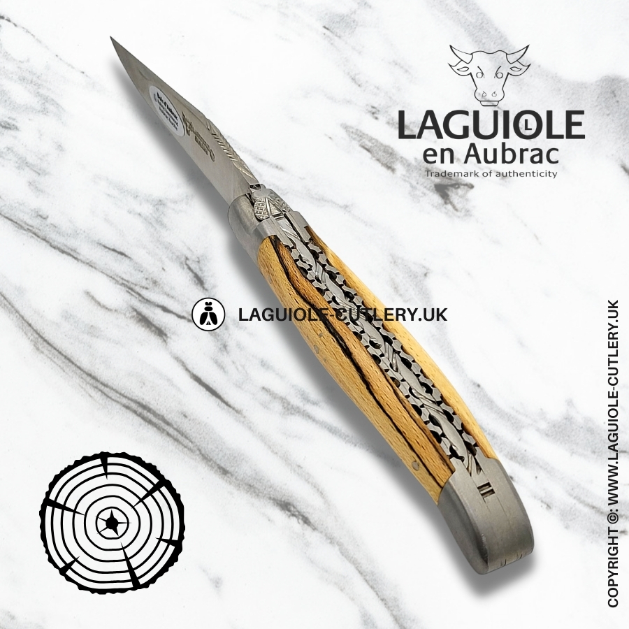 laguiole en aubrac beech wood satin pocket knife with hand-filed double plates