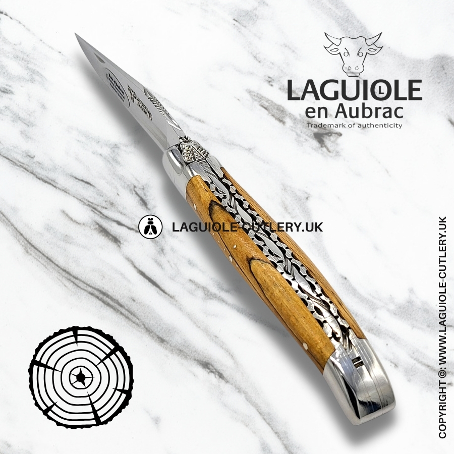 laguiole en aubrac beech wood shiny pocket knife with hand-filed double plates
