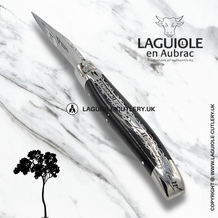 laguiole en aubrac ebony wood pocket knife with hand-filed double plates