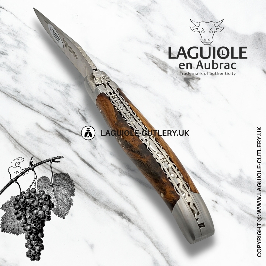 laguiole en aubrac grapevine wood pocket knife with hand-filed double plates