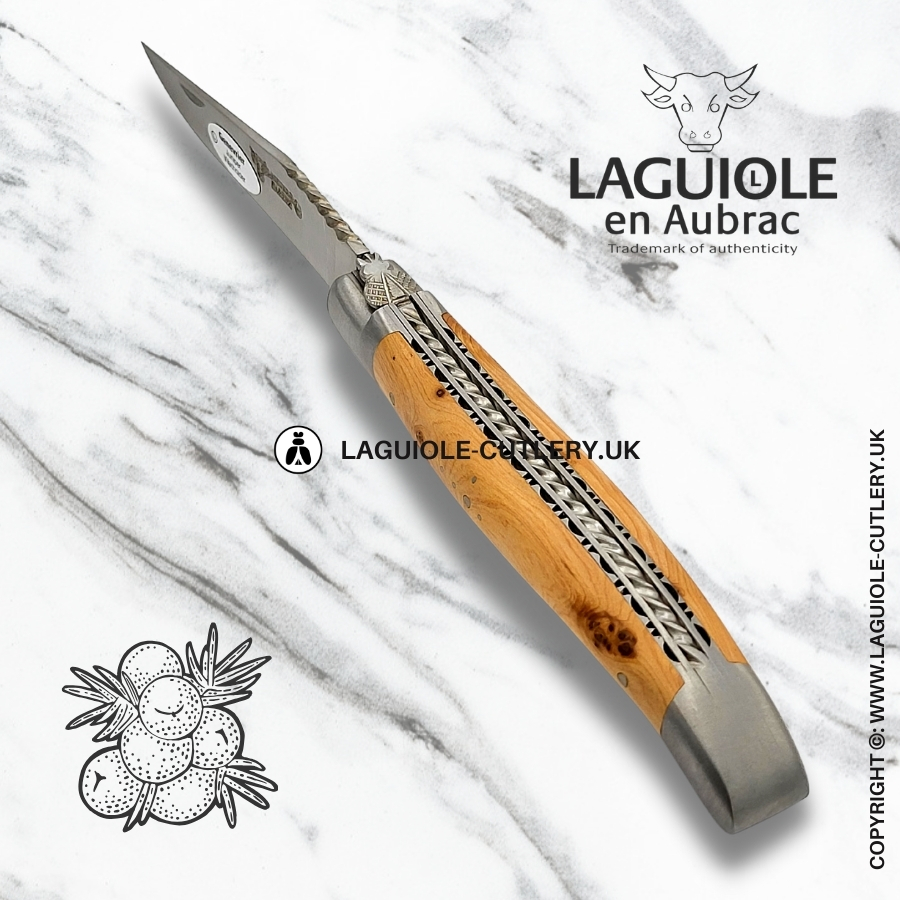 laguiole en aubrac juniper pocket knife with hand-filed double plates and spiral spring