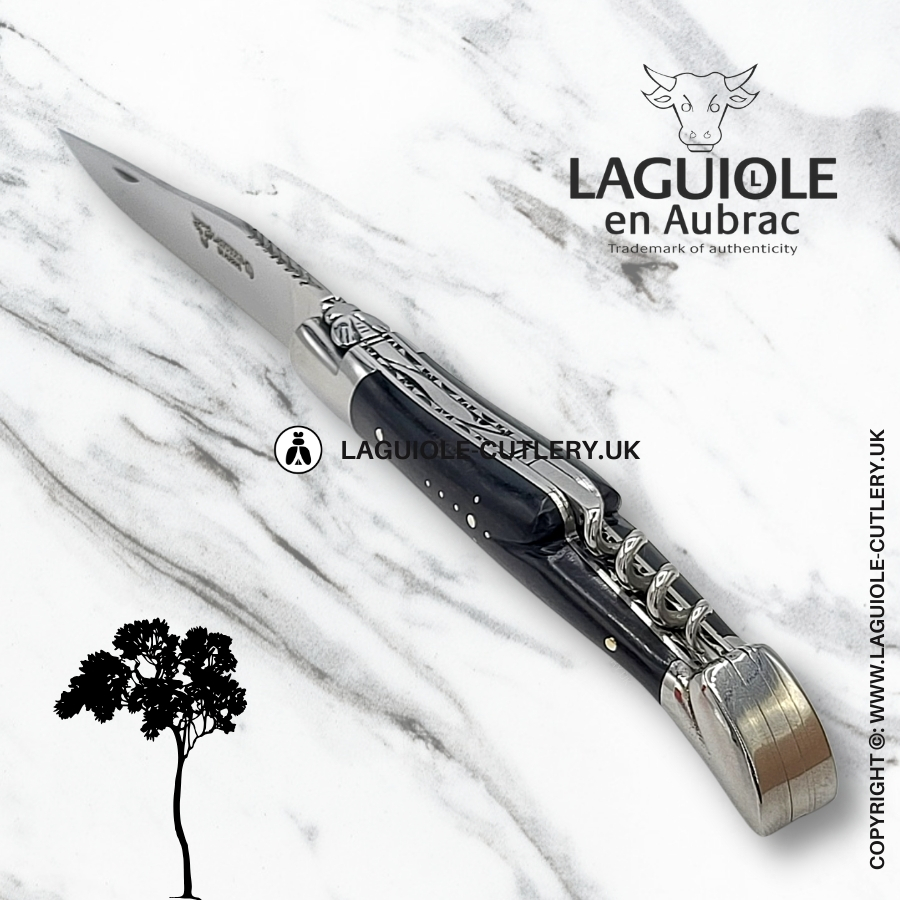 laguiole en aubrac knife double plates with corkscrew ebony wood