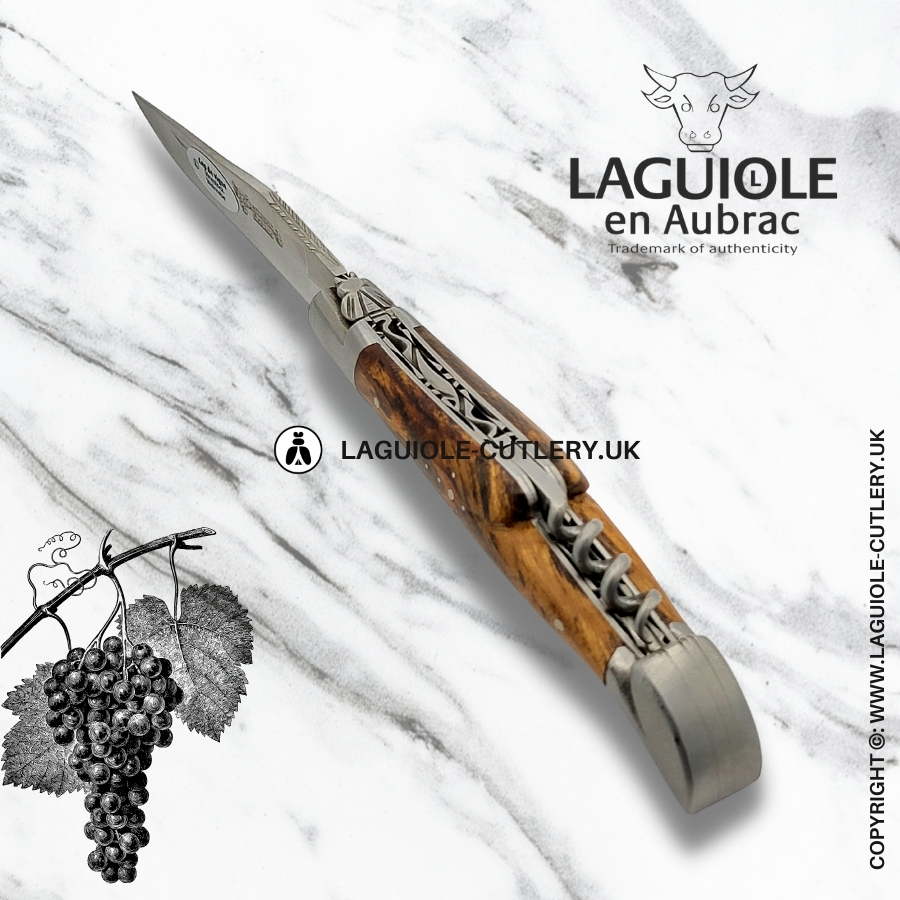 laguiole en aubrac knife double plates with corkscrew grapevine wood