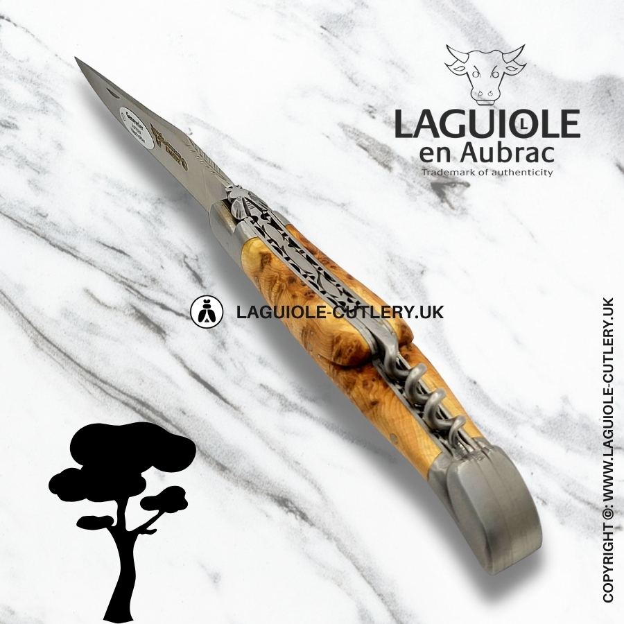 laguiole en aubrac knife double plates with corkscrew juniper wood
