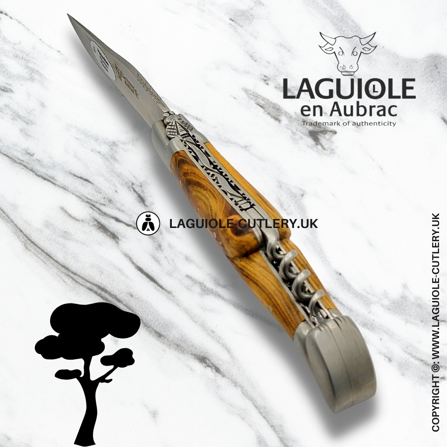 laguiole en aubrac knife double plates with corkscrew pistachio wood