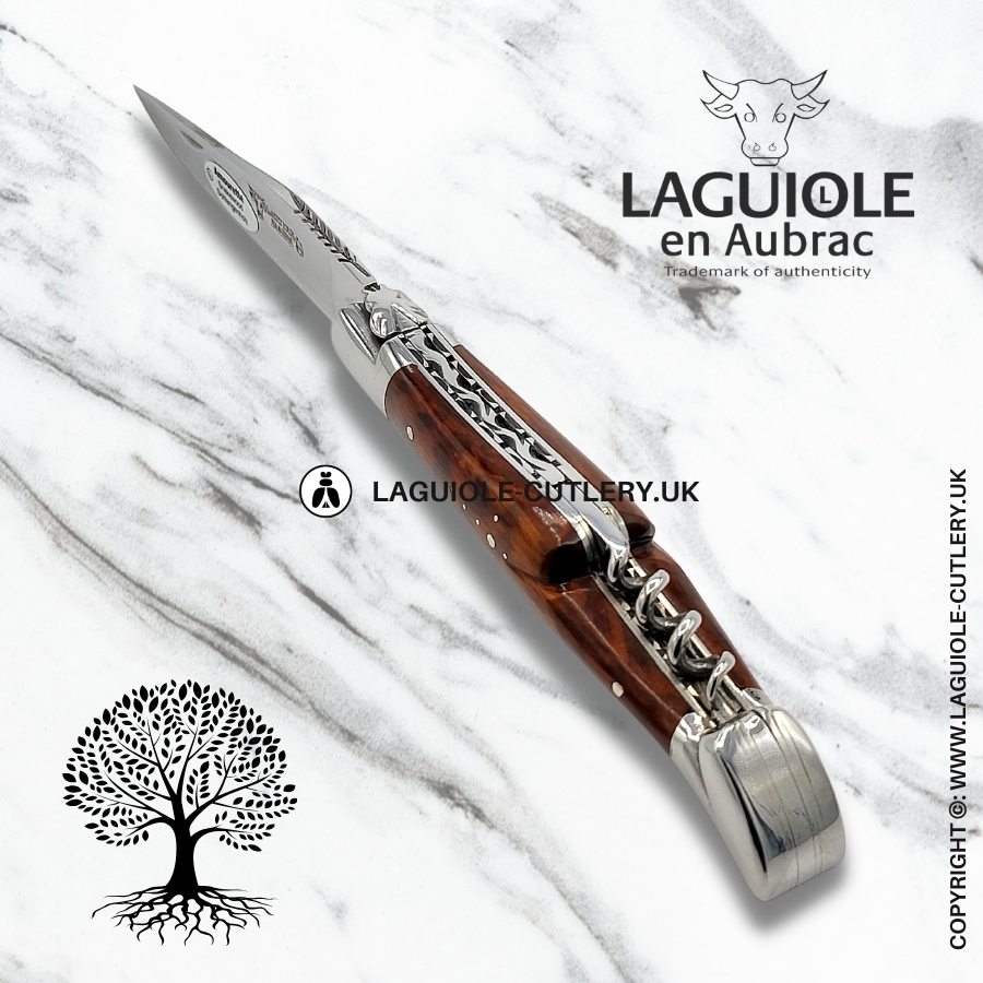 laguiole en aubrac knife double plates with corkscrew snakewood