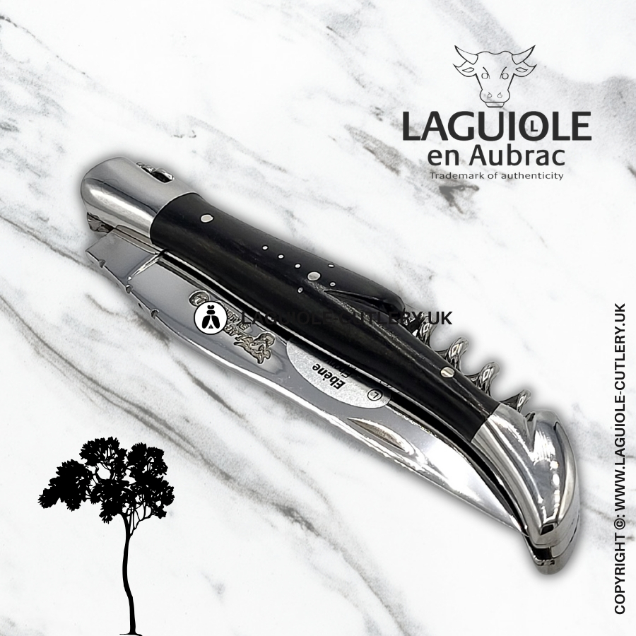 laguiole en aubrac knife with corkscrew ebony wood