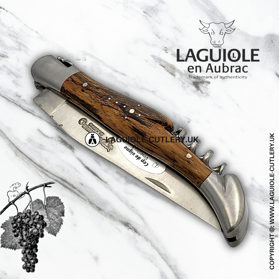 laguiole en aubrac knife with corkscrew grapevine wood