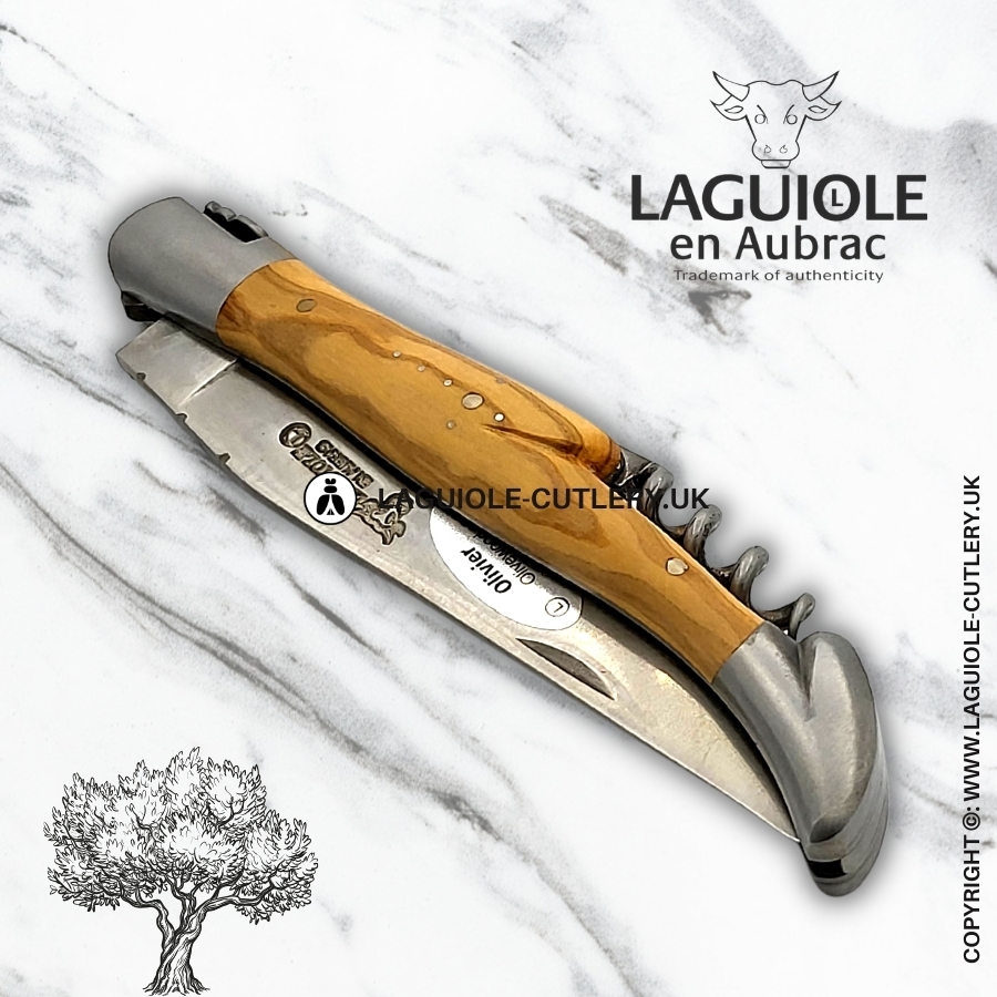 laguiole en aubrac knife with corkscrew olivewood