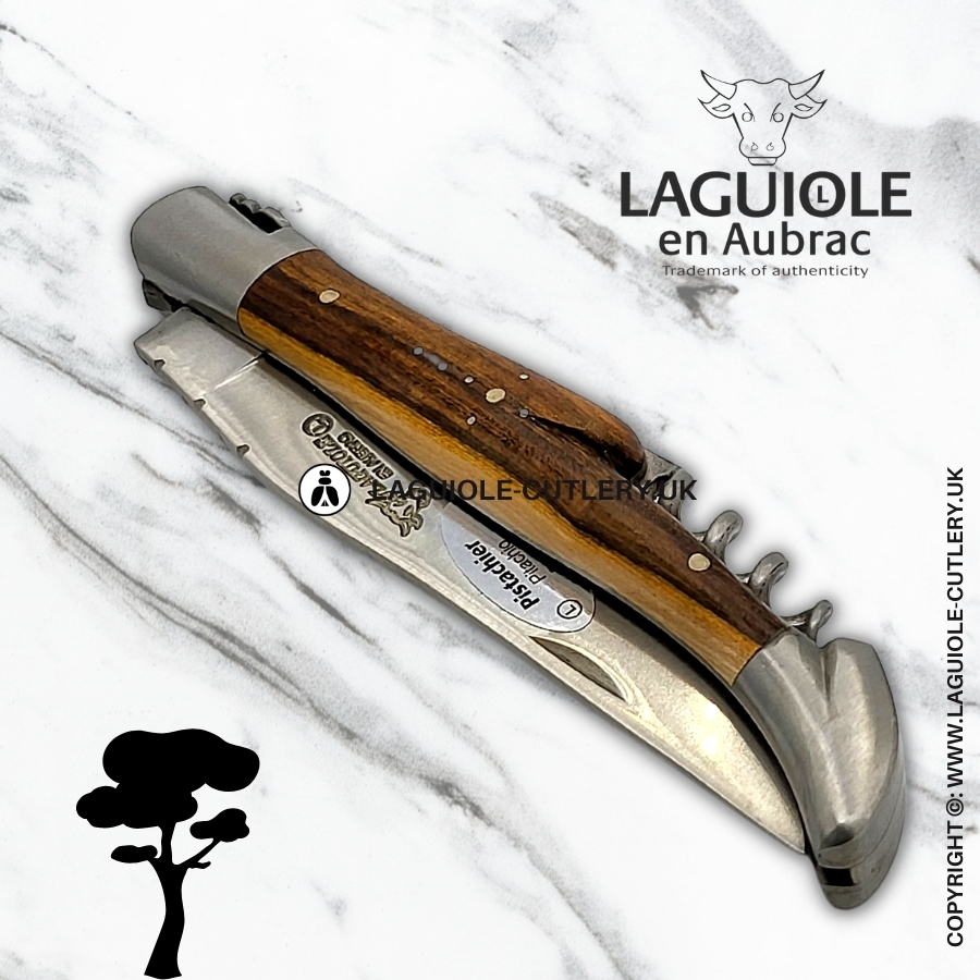 laguiole en aubrac knife with corkscrew pistachio wood
