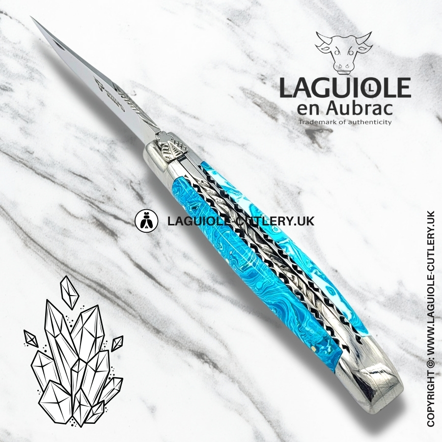 laguiole en aubrac larimar stone pocket knife with hand-filed double plates
