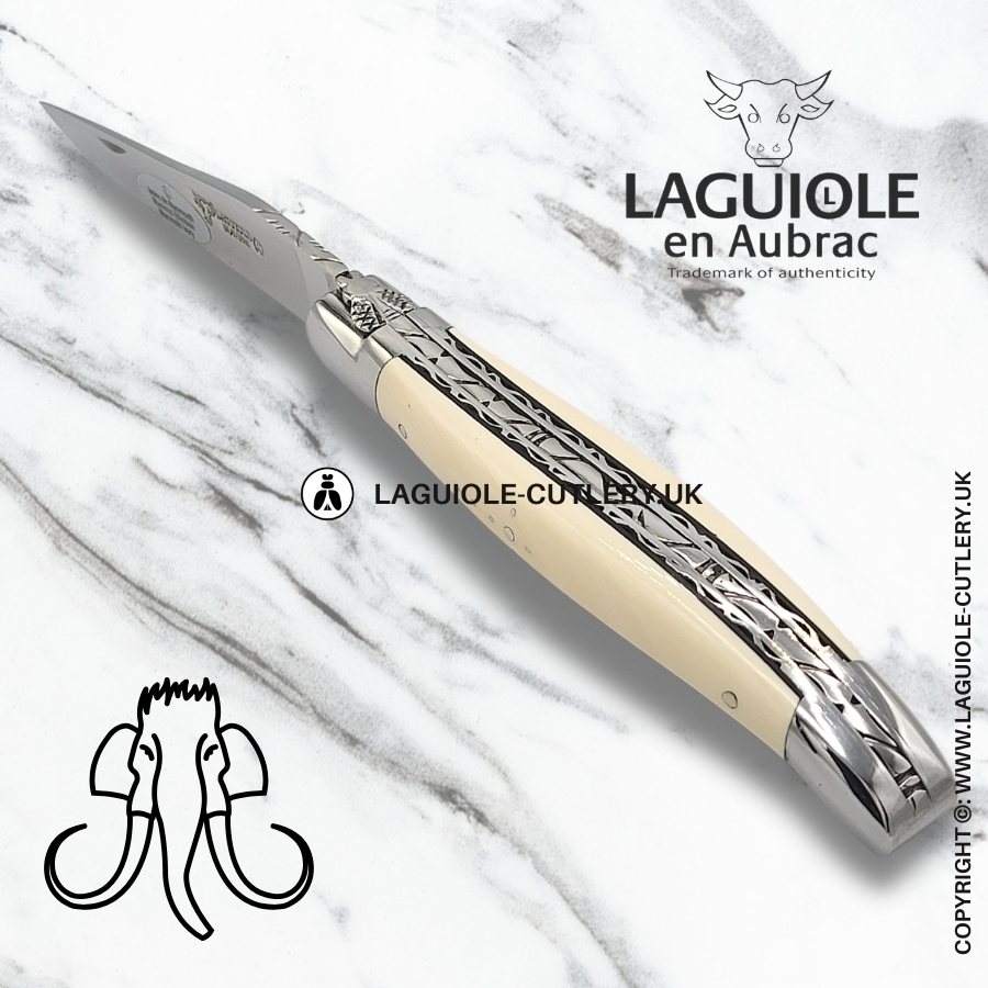 laguiole en aubrac mammoth ivory pocket knife with hand-filed double plates